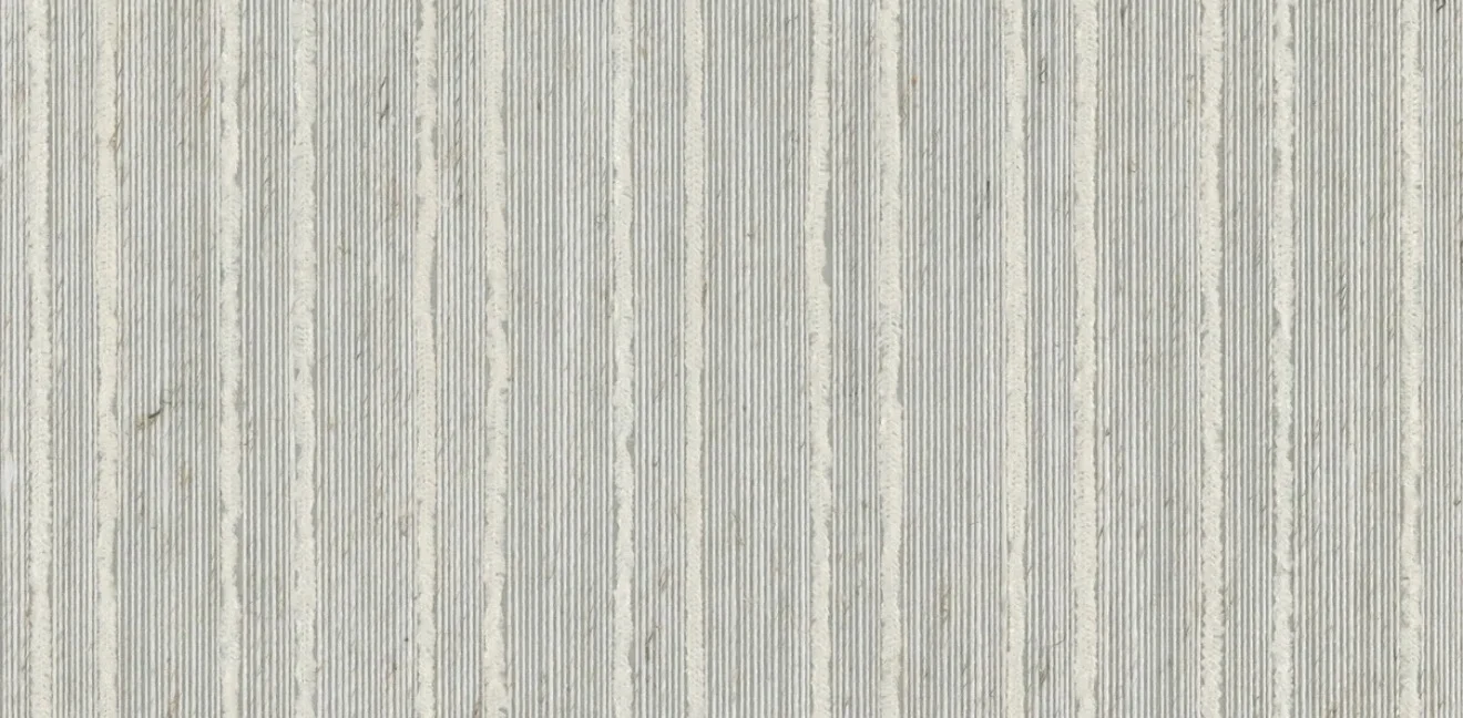 Close-up of a pale grey cotton wallcovering with soft vertical textile striations