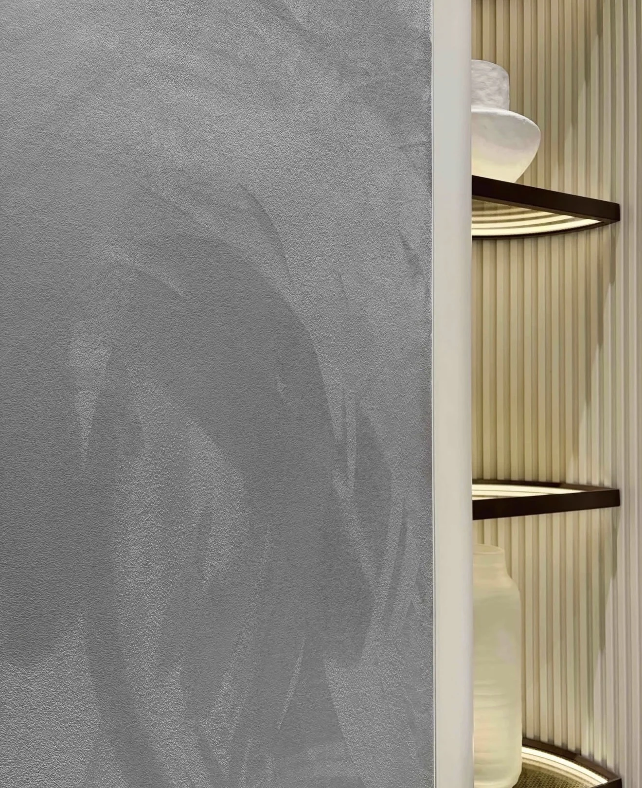 Grey suede wallcovering with visible textured surface