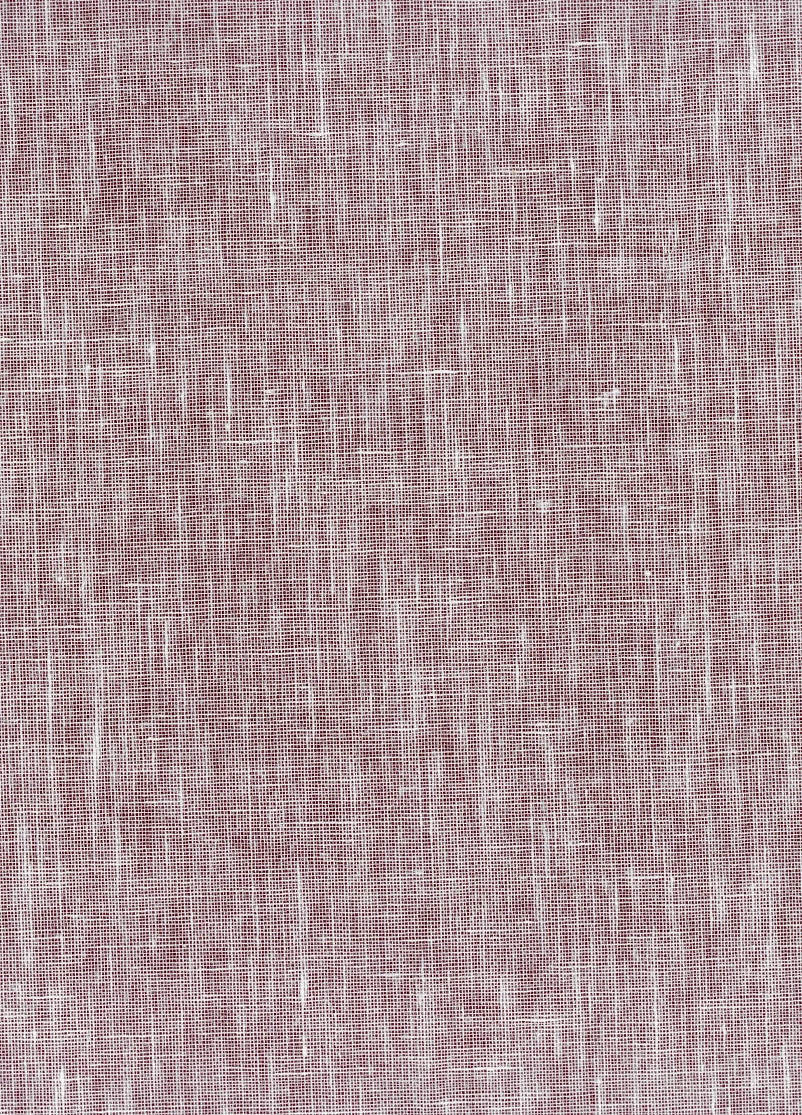 Close-up of a linen wallcovering with a fine cross weave of pale threads over a deep berry ground